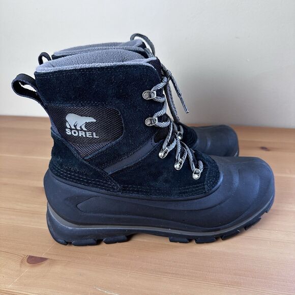 SOREL Boots Mens 8.5 Black Waterproof 200g Insulated Suede Leather Winter Boots - Picture 1 of 9